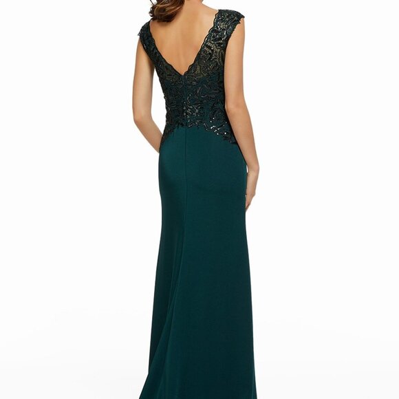 SALE NWT MGNY by Mori Lee 72014 Lace Appliques Evening Dress Emerald size 4 - Picture 2 of 5